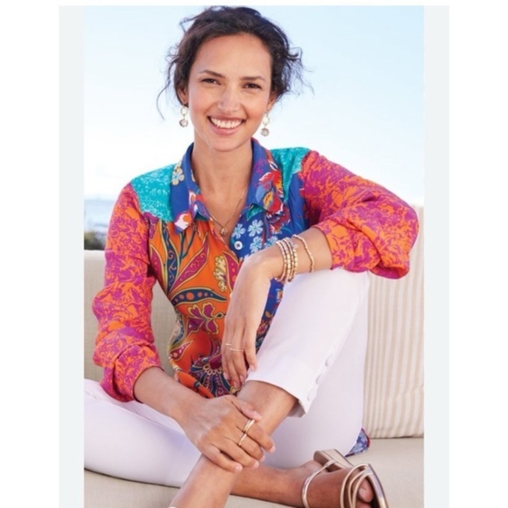 Soft Surroundings Women's Patchwork Embroidered Hermosa Tunic Top EUC SP #906